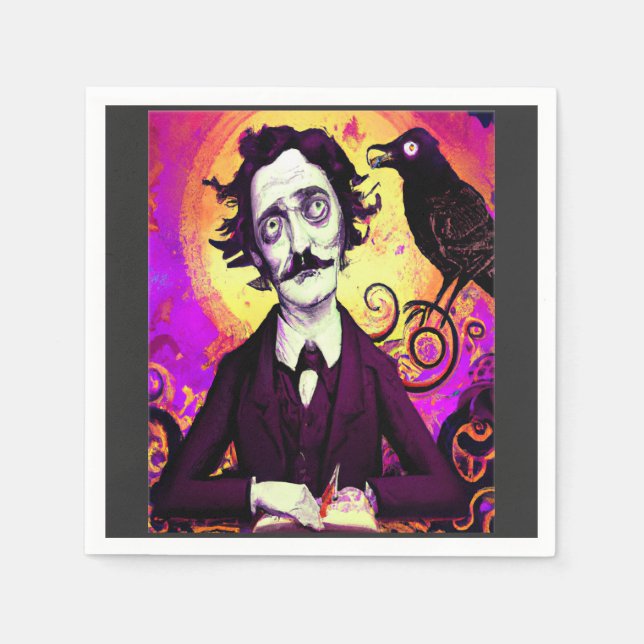 Guardanapo De Papel Halloween, Edgar Allen Poe, Raven, Nunca Mais (Frente)