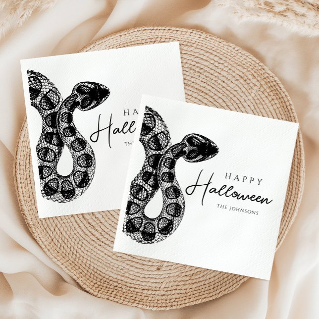 Guardanapo De Papel Halloween Elegante De Cobra Branco E Preto (Elegant Black And White Snake Halloween Napkins)