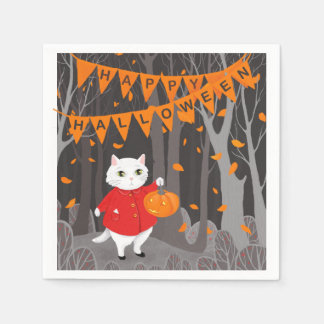 Guardanapo De Papel Halloween Gatinho Fofo & Jack o lantern