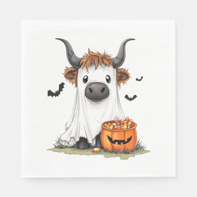 Guardanapo De Papel Halloween Ghost Highland Cow PNG (Frente)