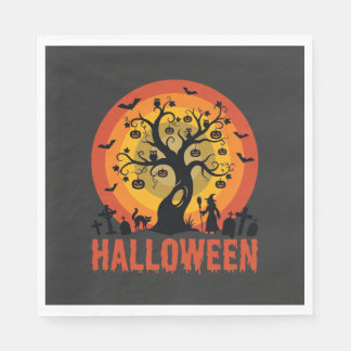Guardanapo De Papel Halloween Haunted Tree Witch and Black Cats