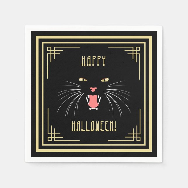 Guardanapo De Papel Halloween Hissing Cat Black Elegante Papagaio Negr (Frente)