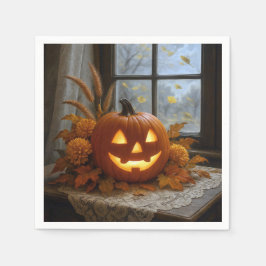 Guardanapo De Papel Halloween Jack-O-Lanterna Em Flores De Outono