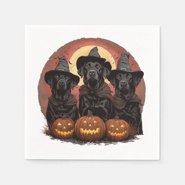 Guardanapo De Papel Halloween Labrador Retriever Cachorros Bruxos (Frente)