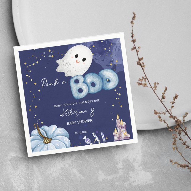 Guardanapo De Papel Halloween Peek um tabuleiro de dois chás de fralda (Halloween peek a boo baby shower tableware personalized napkins starry night cute baby ghost pumpkin)