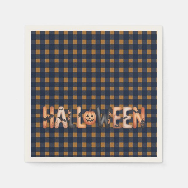 Guardanapo De Papel Halloween Plaid Pumpkin (Frente)