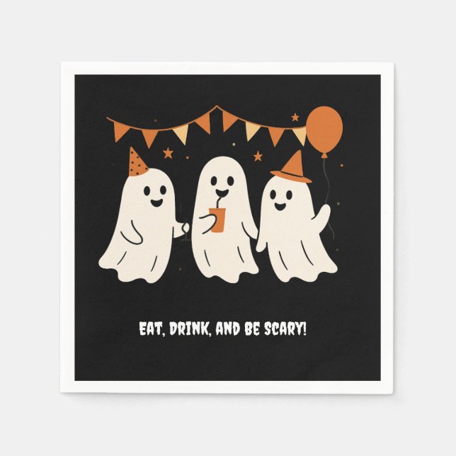Guardanapo De Papel Halloween Playful White Ghost Black Festive  (Frente)
