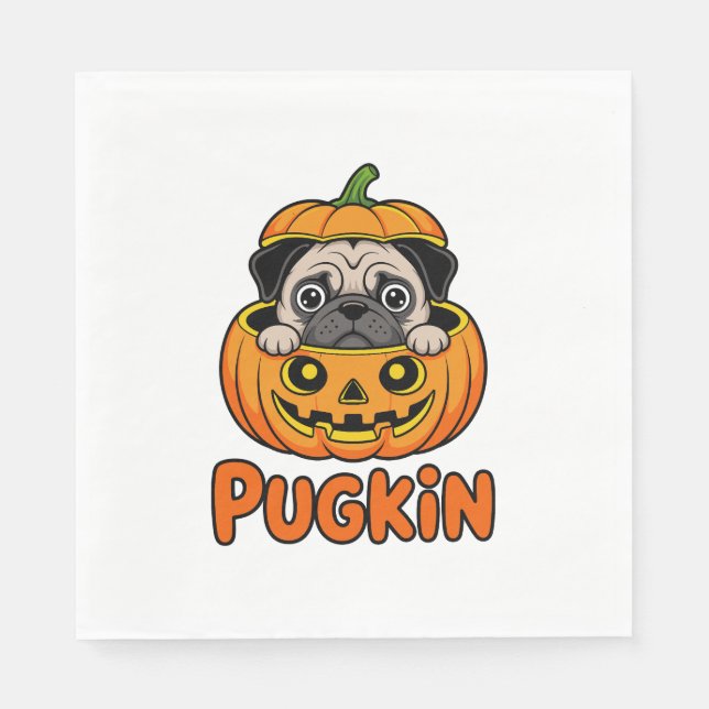 Guardanapo De Papel Halloween Pugkin, Pumpkin Pug Dog (Frente)