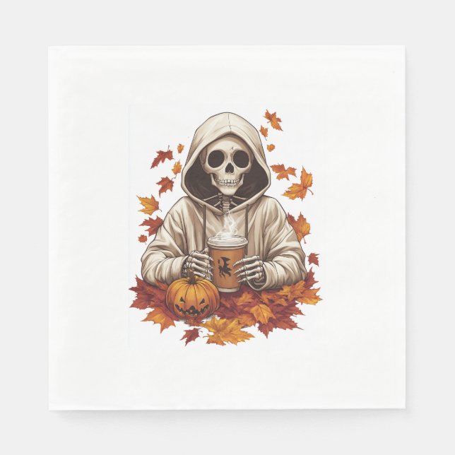 Guardanapo De Papel Halloween Pumpkin Spice Skeleton (Frente)