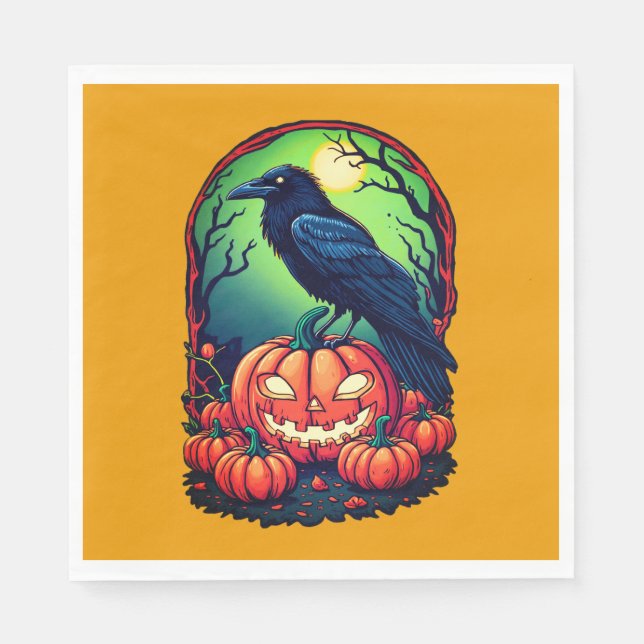 Guardanapo De Papel Halloween Raven em um Pumpkin Patch (Frente)