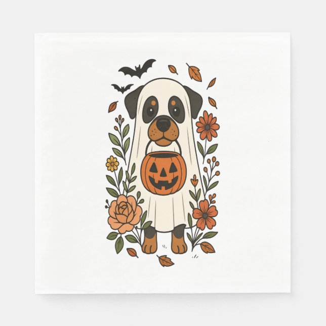 Guardanapo De Papel Halloween Rottweiler com Flores (Frente)