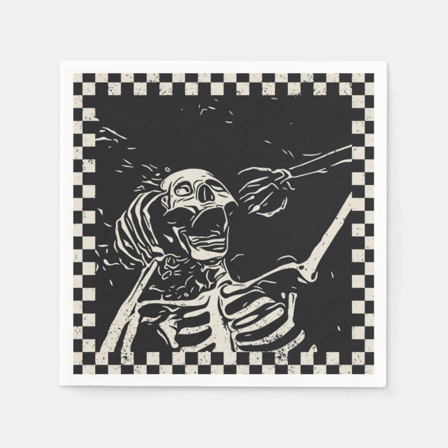 Guardanapo De Papel Halloween Scary Skeleton Black White Verificado (Frente)