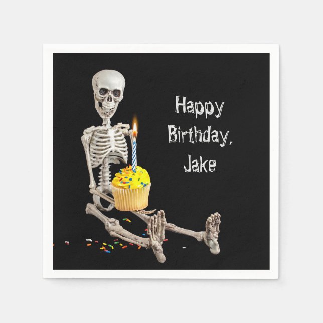 Guardanapo De Papel Halloween Skeleton Birthday com nome (Frente)