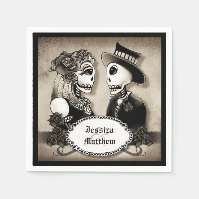 Guardanapo De Papel Halloween Skeletons Nomes Antigos Casamento Napkin (Frente)
