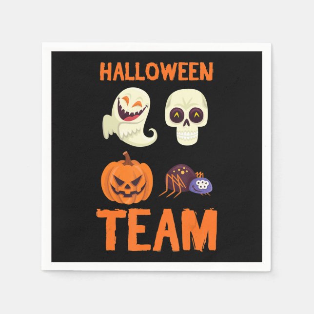 Guardanapo De Papel Halloween Team Skeleton Pumpkin Ghost Spider Spook (Frente)