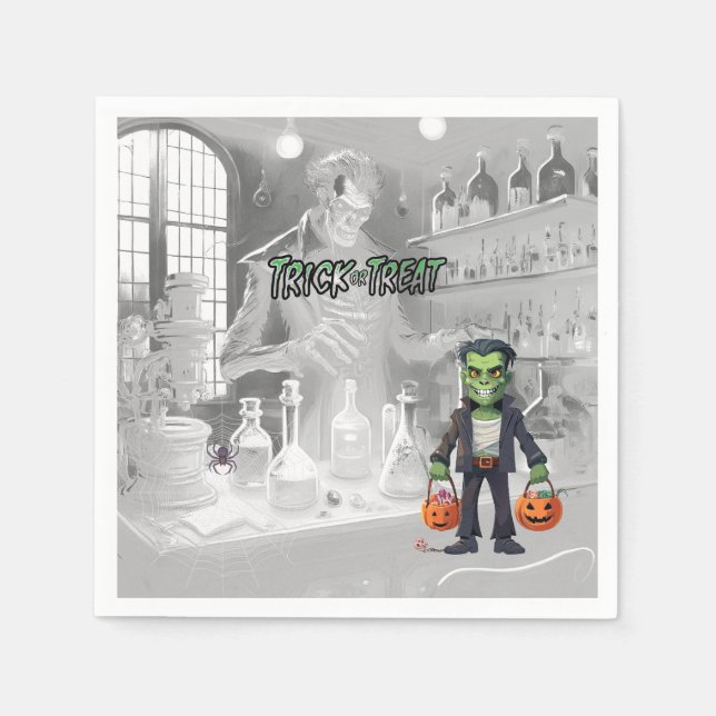 Guardanapo De Papel Halloween Trick Treat Frankenstein (Frente)