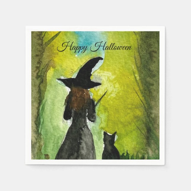 Guardanapo De Papel Halloween Witch Black Cat Woman Spells (Frente)