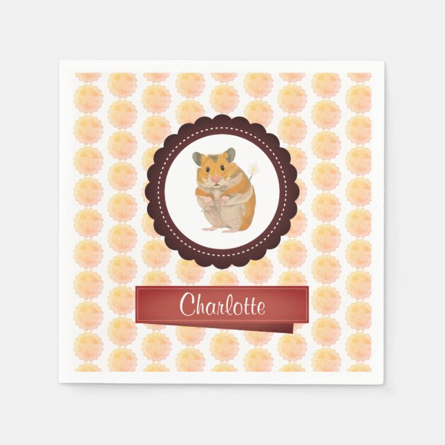 Guardanapo De Papel Hamster das Meninas Vermelhas e Rosa (Frente)