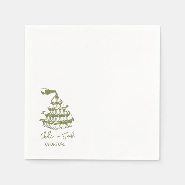 Guardanapo De Papel Hand Drawn Champagne Tower Glass Wedding Napkins (Frente)