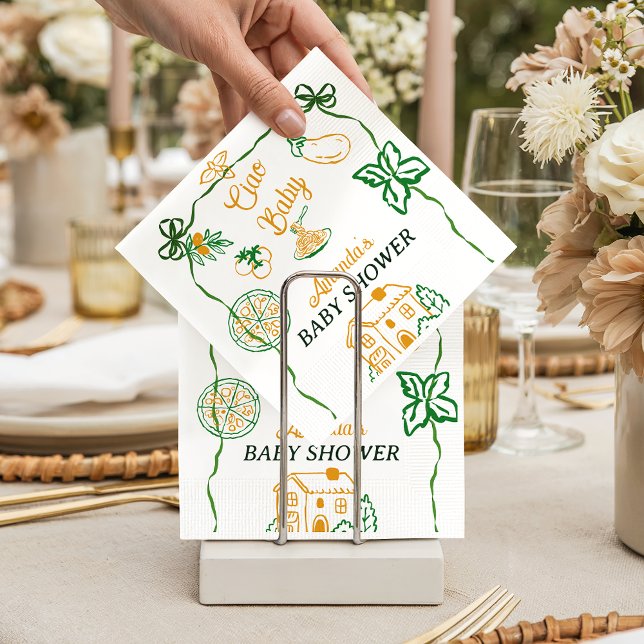 Guardanapo De Papel Hand Drawn Ciao Italian Pizza & Pasta Baby Shower (Criador carregado)
