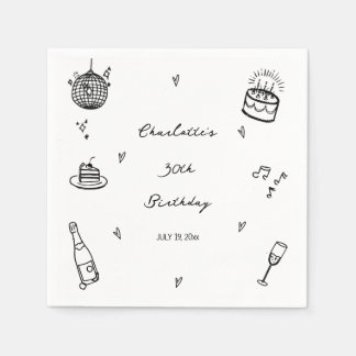 Guardanapo De Papel hand drawn disco ball 30th Birthday Party Favor