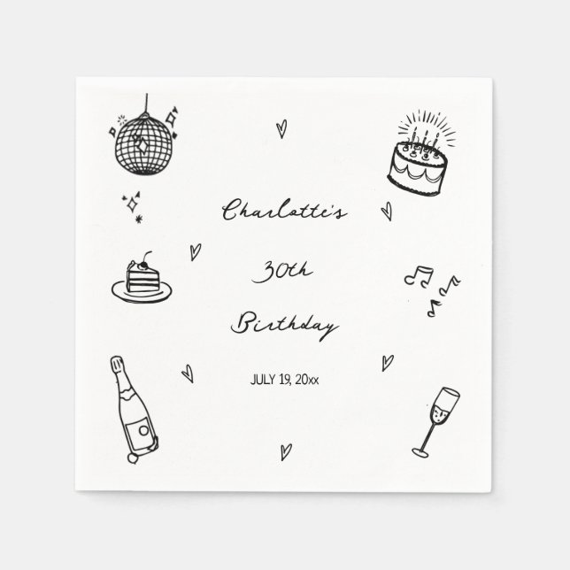 Guardanapo De Papel hand drawn disco ball 30th Birthday Party Favor (Frente)
