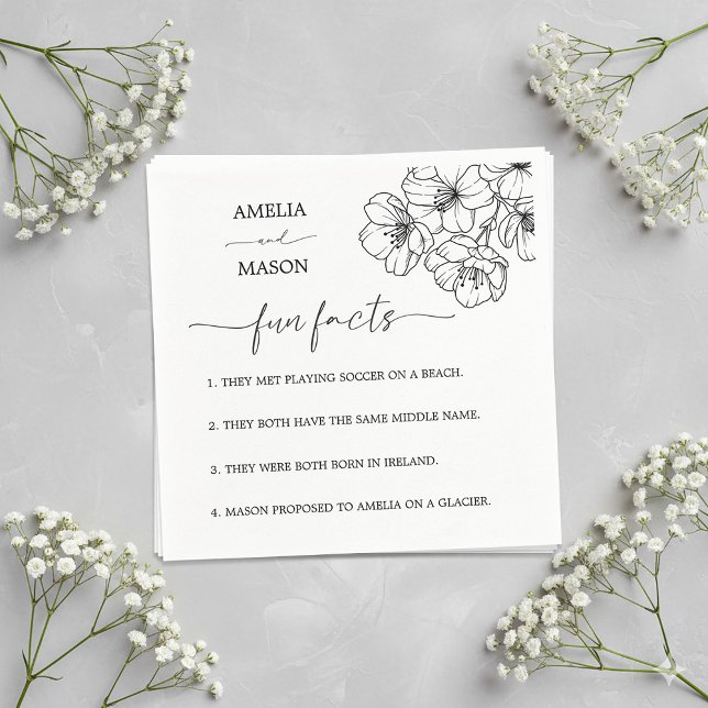 Guardanapo De Papel Hand Drawn Floral Fun Facts Wedding Napkins (Hand Drawn Floral Fun Facts Wedding Napkins)