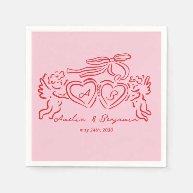 Guardanapo De Papel hand drawn heart couple whimsical wedding (Frente)