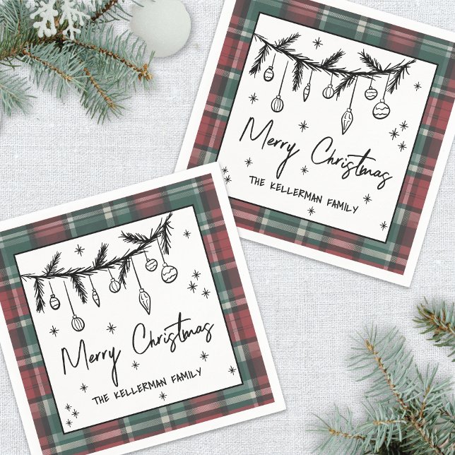 Guardanapo De Papel Hand Drawn Merry Christmas Party (Hand Drawn Merry Christmas Party Napkins)