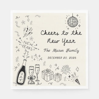 Guardanapo De Papel Hand Drawn New Year's Eve Party Napkins 