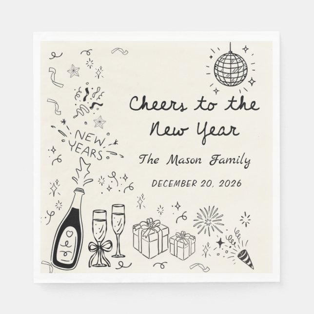 Guardanapo De Papel Hand Drawn New Year's Eve Party Napkins  (Frente)
