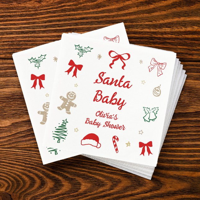 Guardanapo De Papel Hand Drawn Santa Baby Christmas Baby Shower (Criador carregado)