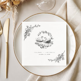 Guardanapo De Papel Hand Drawn Swan Vintage Floral Engagement Wedding