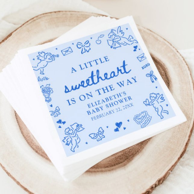 Guardanapo De Papel Hand Drawn Valentine Little Sweetheart Baby Shower (Hand Drawn Valentine Little Sweetheart Baby Shower Napkins)