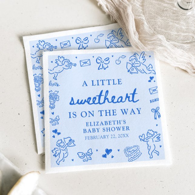 Guardanapo De Papel Hand Drawn Valentine Little Sweetheart Baby Shower (Hand Drawn Valentine Little Sweetheart Baby Shower Napkins)
