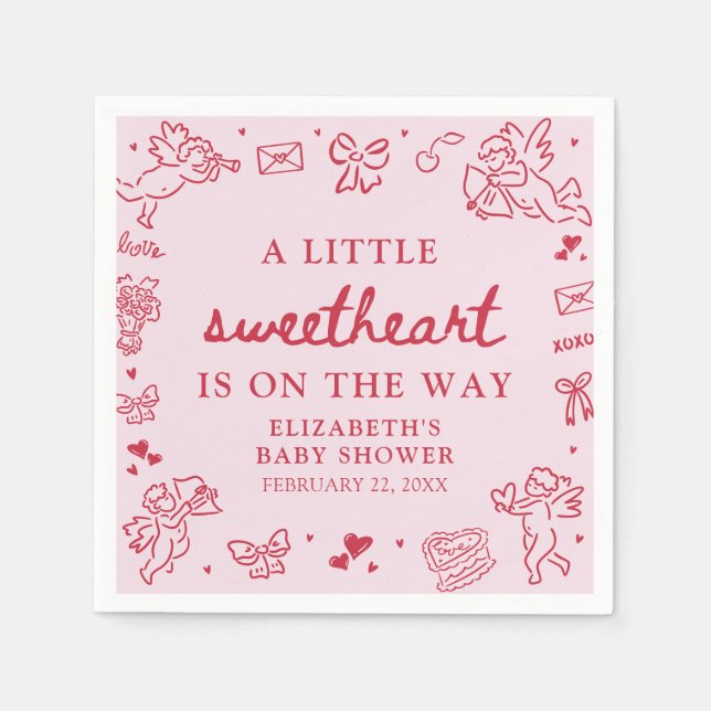 Guardanapo De Papel Hand Drawn Valentine Little Sweetheat Baby Shower (Frente)