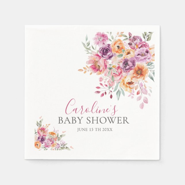 Guardanapo De Papel Hand-painted Rose Florals Baby Shower (Frente)