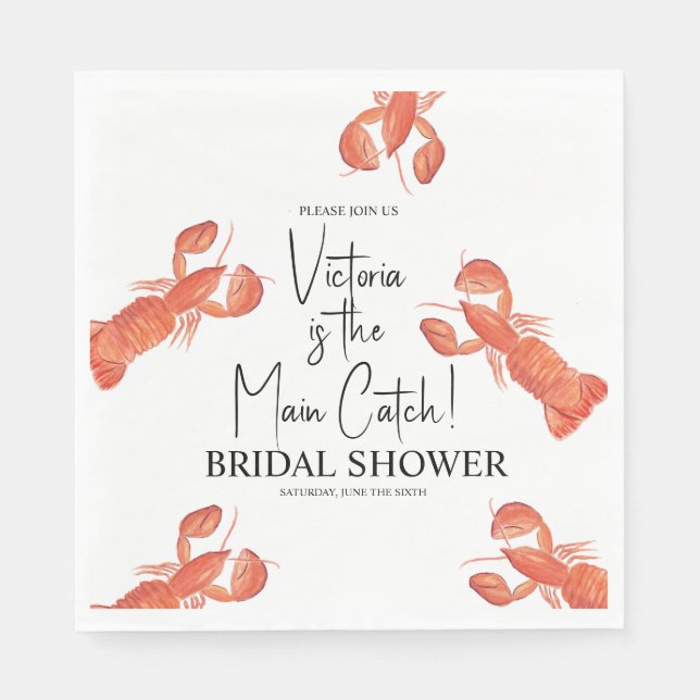 Guardanapo De Papel Hand Watercolor Lobsters Main Catch Bridal Shower (Frente)