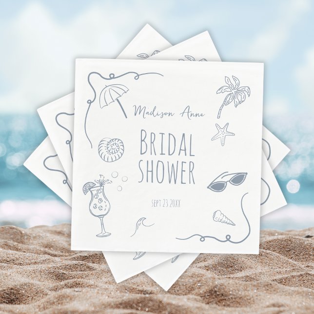 Guardanapo De Papel HandDrawn Beach Doodle Illustrations Bridal Shower (Criador carregado)