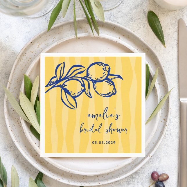 Guardanapo De Papel Handwritten Italian Lemon Stripes Bridal Shower (Criador carregado)
