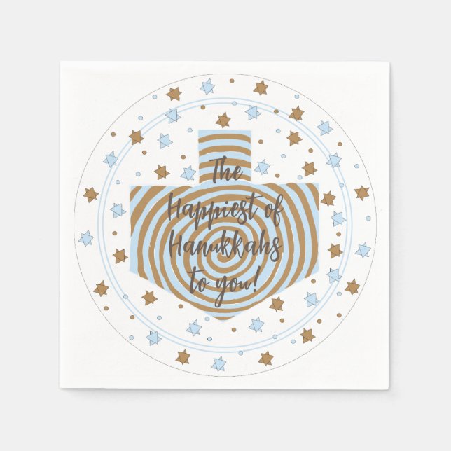 Guardanapo De Papel Hanukkah Blue Brown Swirl Dreidel (Frente)