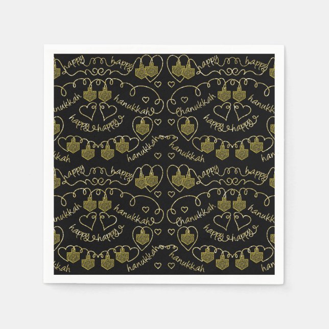 Guardanapo De Papel Hanukkah Dourado Dreidels (Frente)