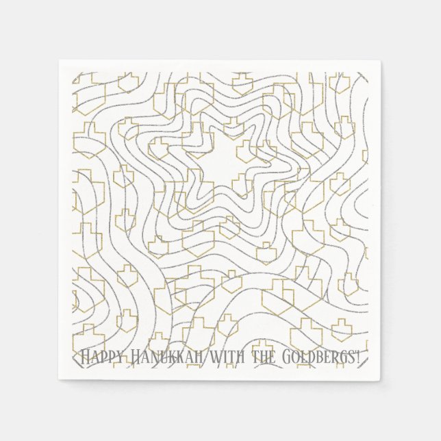 Guardanapo De Papel Hanukkah Dourado N Silver Dreidels (Frente)