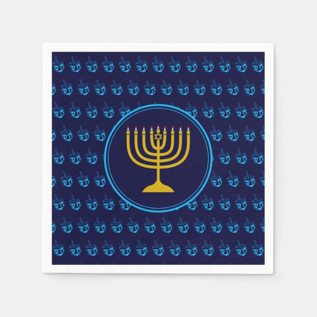 Guardanapo De Papel HANUKKAH | Dreidel Menorah BLUE Paper (Frente)