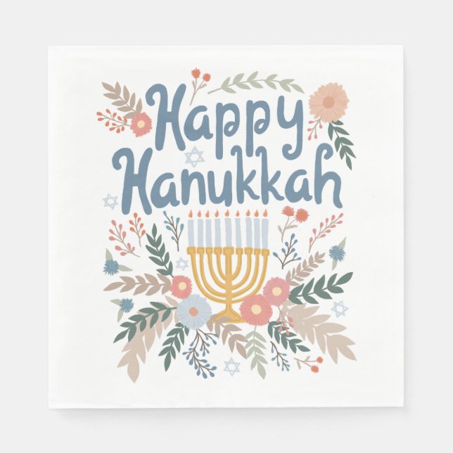 Guardanapo De Papel Hanukkah FLorals CLIQUE de Arte desenhado à mão (Frente)