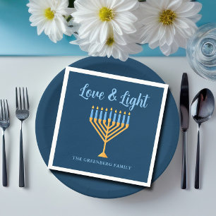 Guardanapo De Papel Hanukkah Love & Light Custom Menorah Party Blue