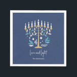 Guardanapo De Papel Hanukkah Love & Light Floral Menorah<br><div class="desc">Hanukkah Love & Light Floral Menorah Napkins. Personalize o texto personalizado acima. Você pode encontrar itens de coordenação adicionais na nossa coleção "Floral Hanukkah Menorah e Dreidel".</div>