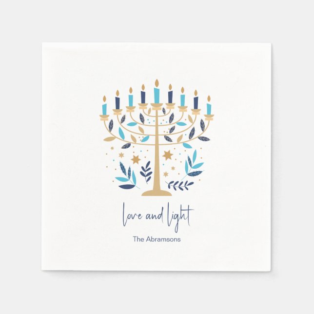 Guardanapo De Papel Hanukkah Love & Light Floral Menorah (Frente)
