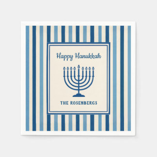 Guardanapo De Papel Hanukkah Menorah Stripes Trendy Custom 