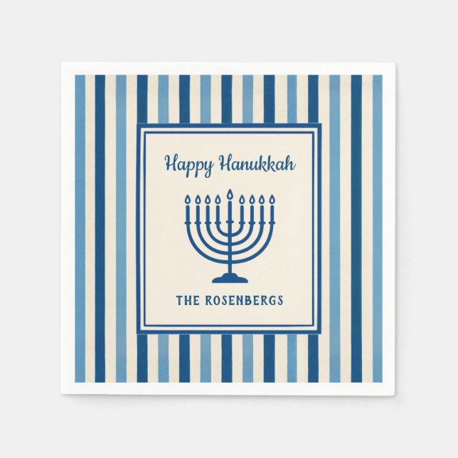 Guardanapo De Papel Hanukkah Menorah Stripes Trendy Custom  (Frente)